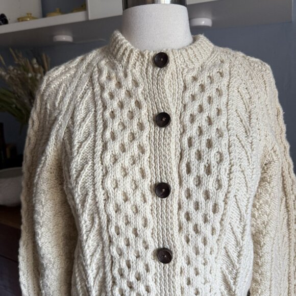 Vintage Irish Saimer Fisherman Cable Knit Wool Cardigan Sweater Hand knit Sz S - Picture 2 of 7